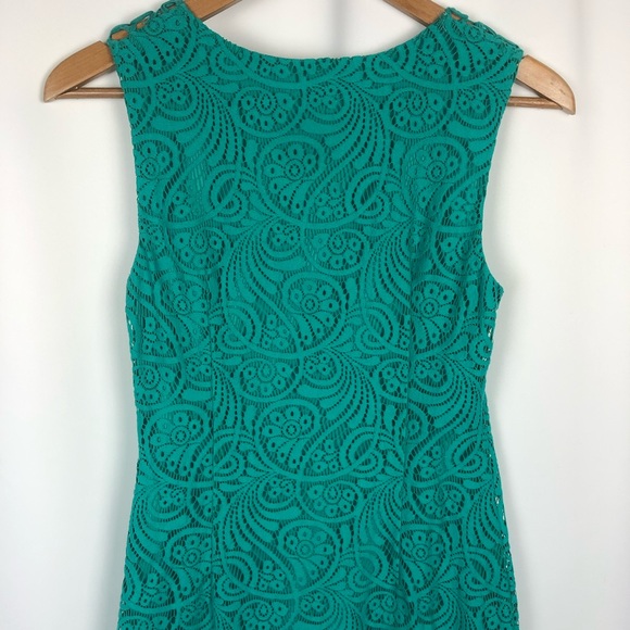 Eliza J High Neck Teal Lace Sleeveless Sheath Dress - Size 2 - Picture 8 of 13